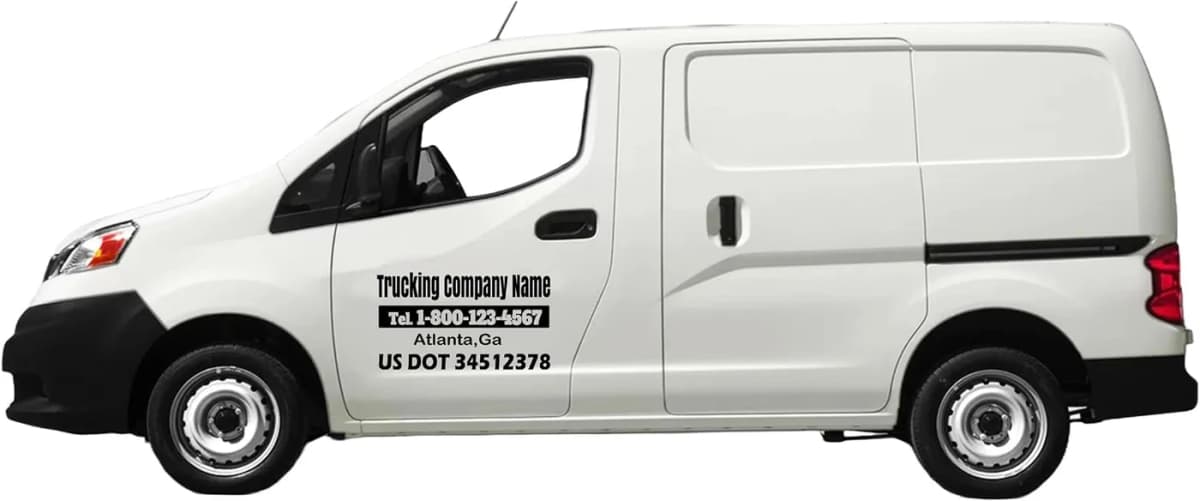 Branded commercial van with fleet graphics on a city street