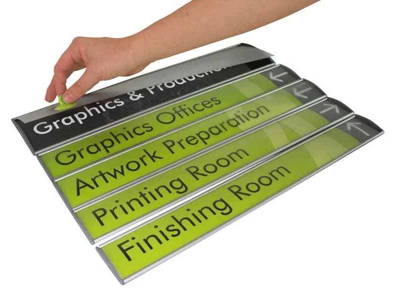 Interior wayfinding and signage panels in a government facility