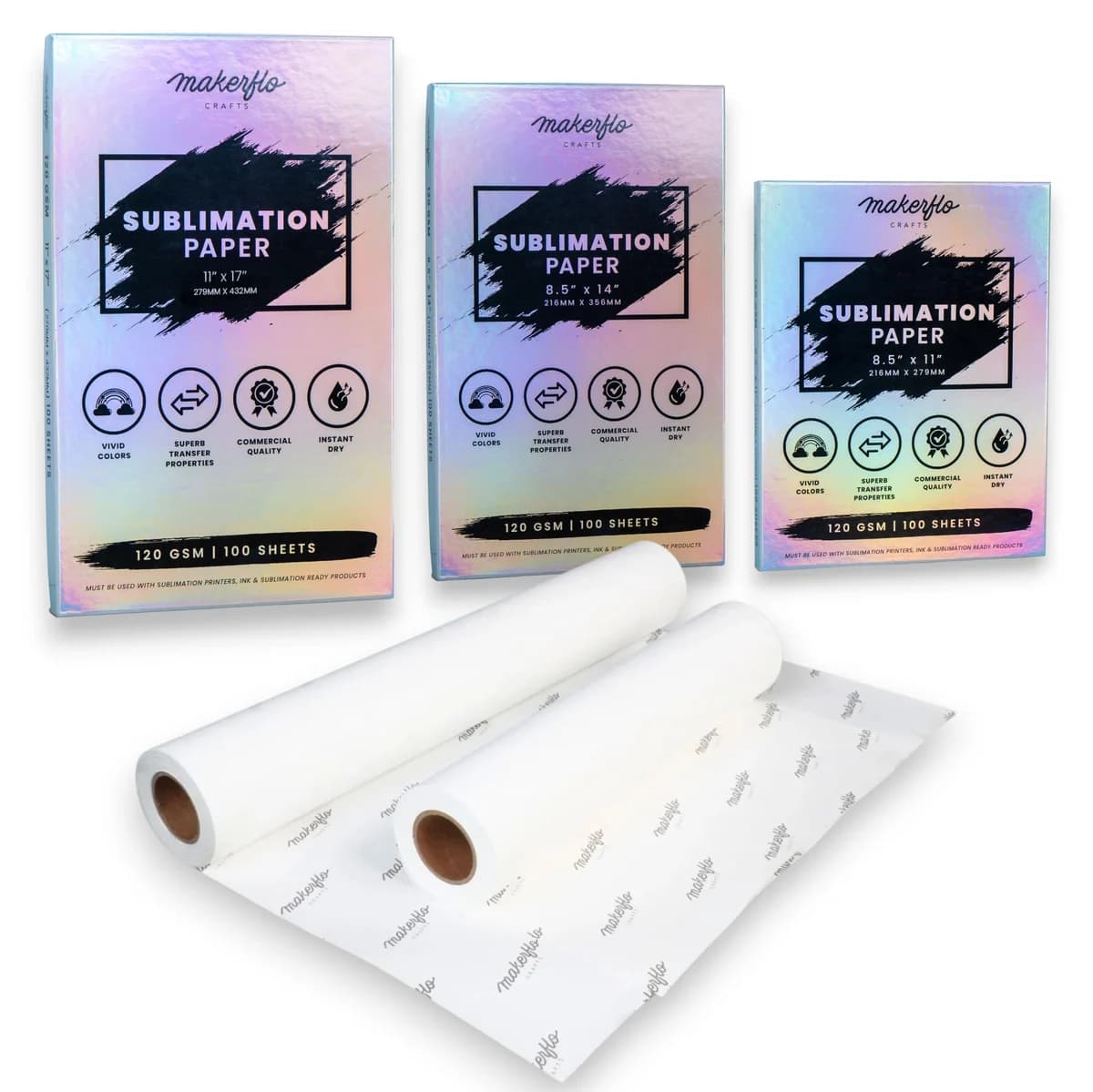 Rolls of sublimation transfer paper for heat press printing
